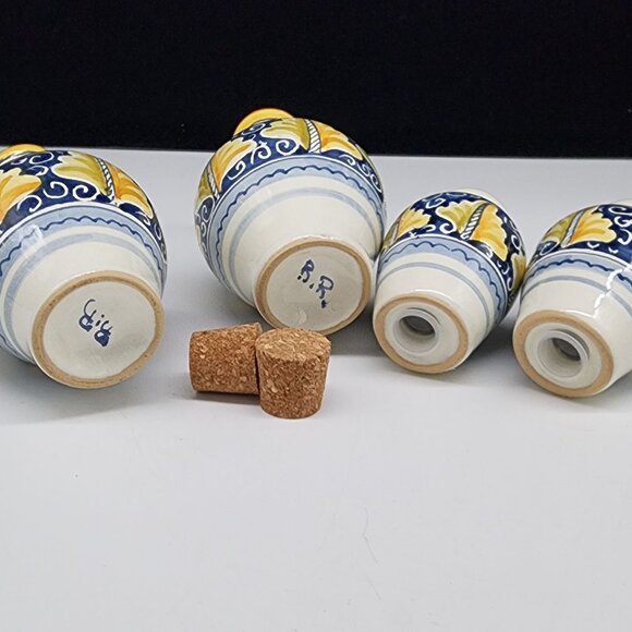 Radda Italian Ceramic Condiment Set With Oil Vinegar Salt Pepper & Caddy Signed - Picture 9 of 10